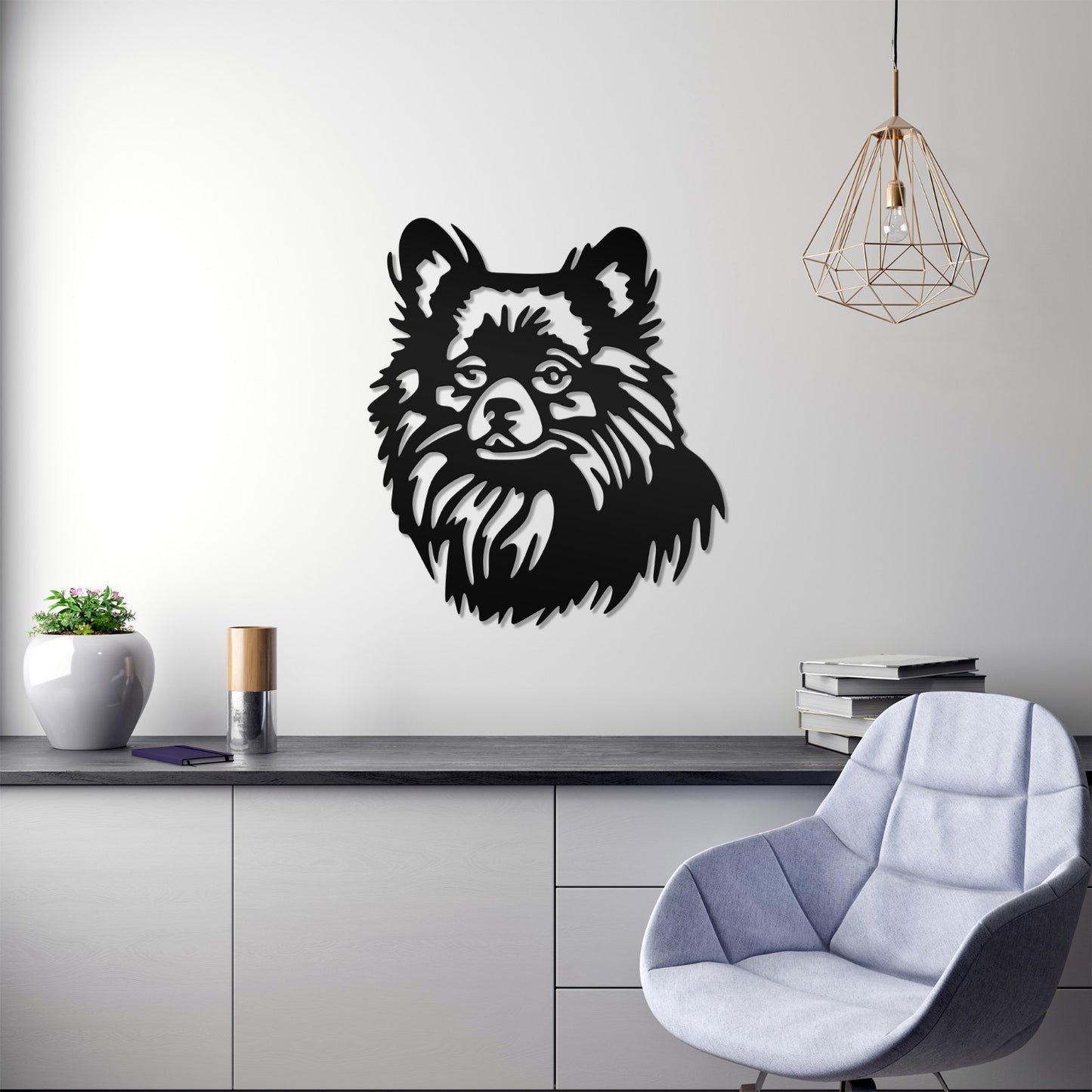 Pomeranian metal silhouette